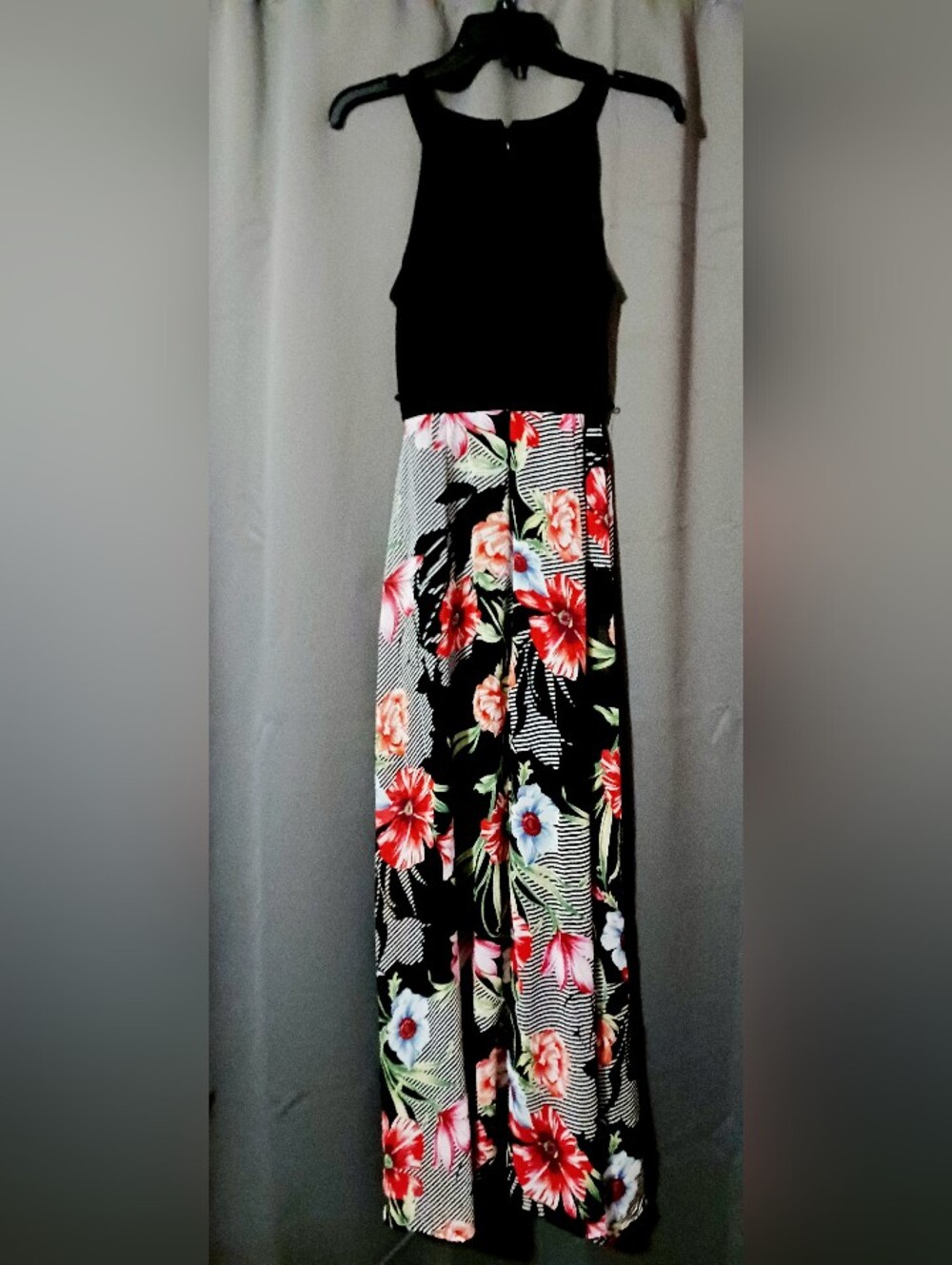 R&K Black Dress with Red and Green Floral Accent